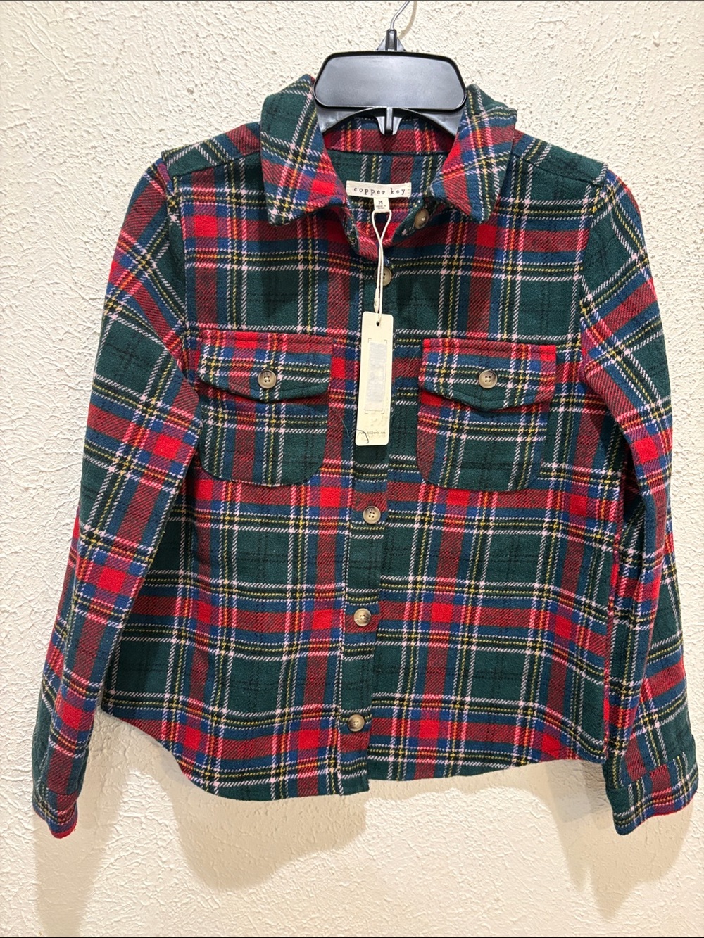 Copper Key Plaid Jean Jacket - Red & Green